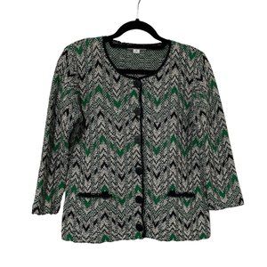 Pendleton Cardigan Cotton Silk Blend Button Up Pockets Chevron Knit Petite‎ Sz M